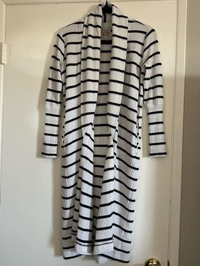Chaser Women’s Duster Stripped Cardigan White and Black Size XS